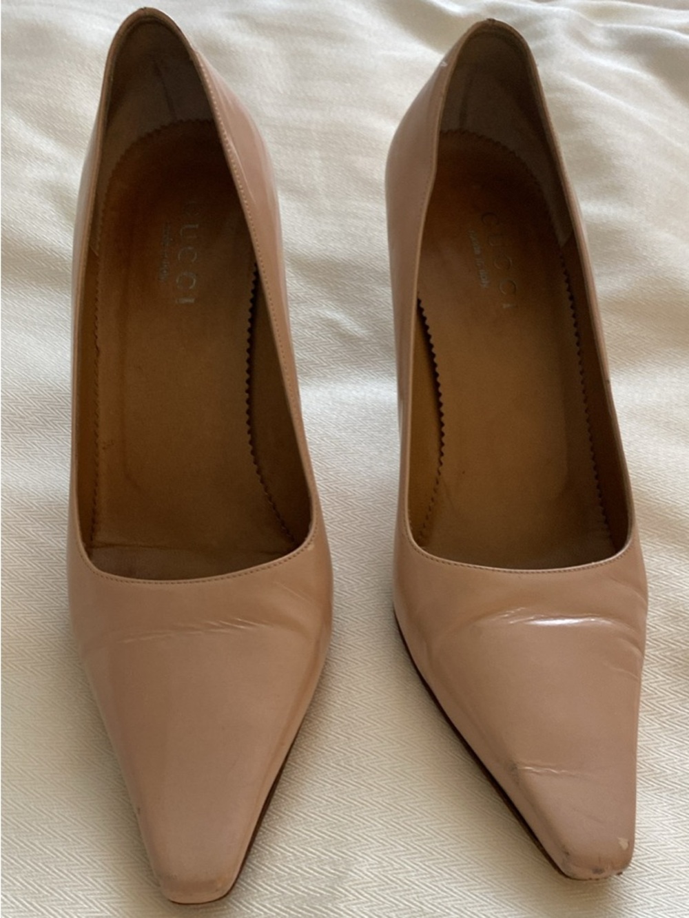 Gucci Nude Patent Leather Pointed Pumps